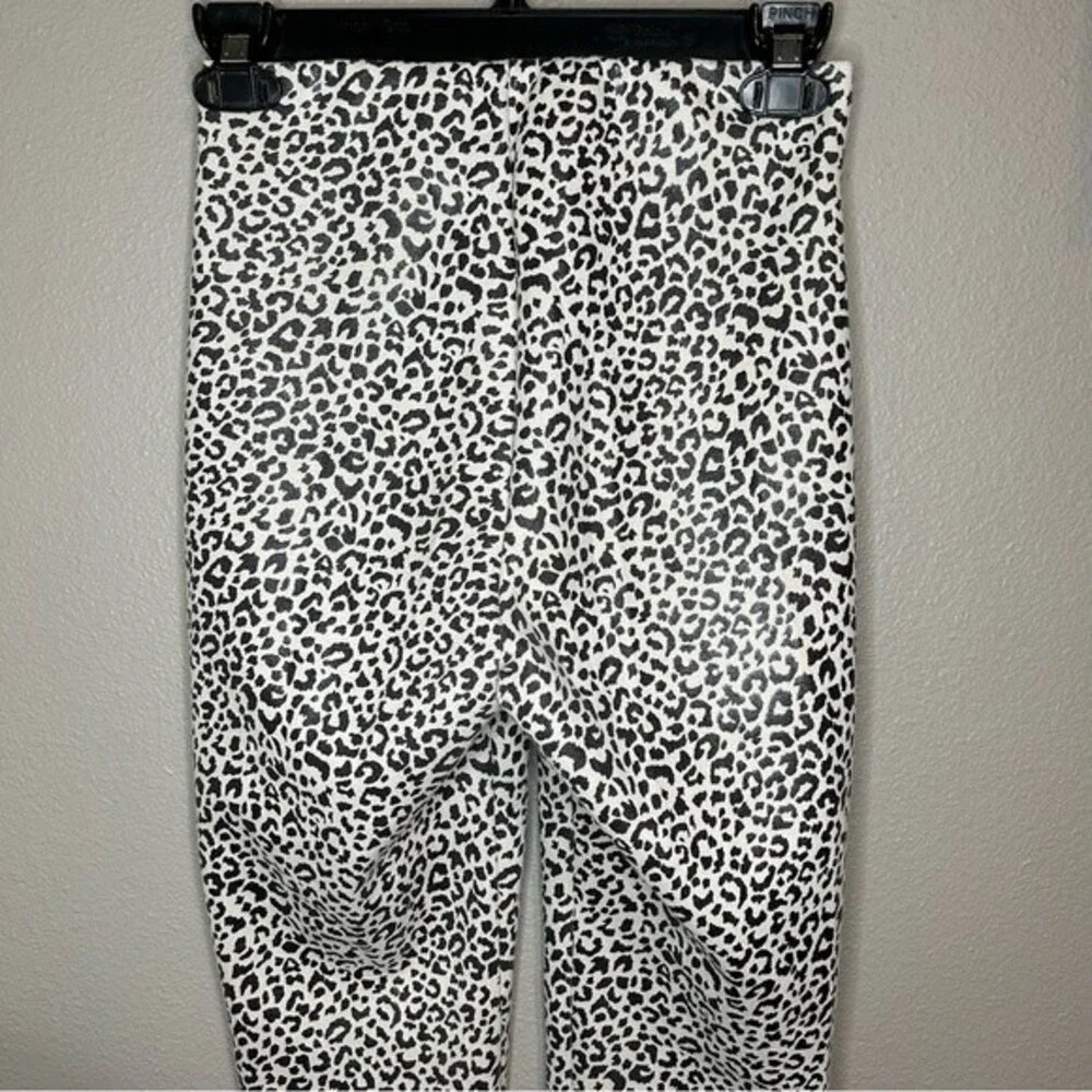 ZARA faux patent leather black & white leopard print pull on pants size XS